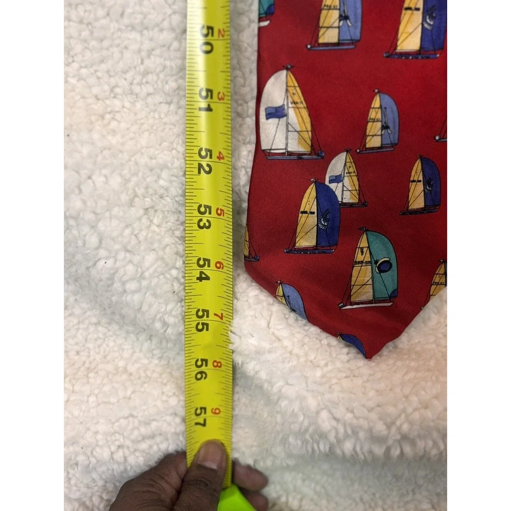 Lands' End Sailboat Silk Tie Mens Red Blue Yellow Nautical Made in USA Excellent